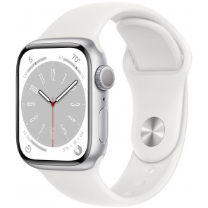 DEMO: Apple Watch S8 GPS, 41mm Alu Silber, Sportarmband Weiss