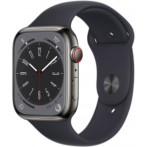 Apple Watch Series 8 GPS+Cell, 45mm Edelstahl Graphit, Sportarmband Mitternacht
