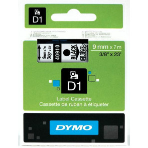Dymo Schriftband D1, transparent/schwarz, 9mm x 7m